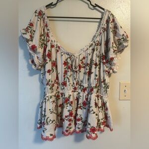 Anthropologie Maeve Floral Blouse 3XL Dreamy Cottagecore Sweetheart-Neck Whimsy